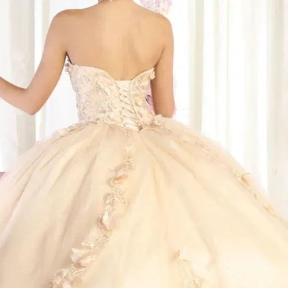 Champagne Gold Formal Ball Gown.Wedding Quinceanera strapless prom dress - Picture 4 of 5